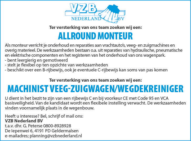 vacature monteur vzb